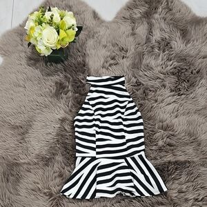 Stylish Black and White Striped Sexy Back Peplum